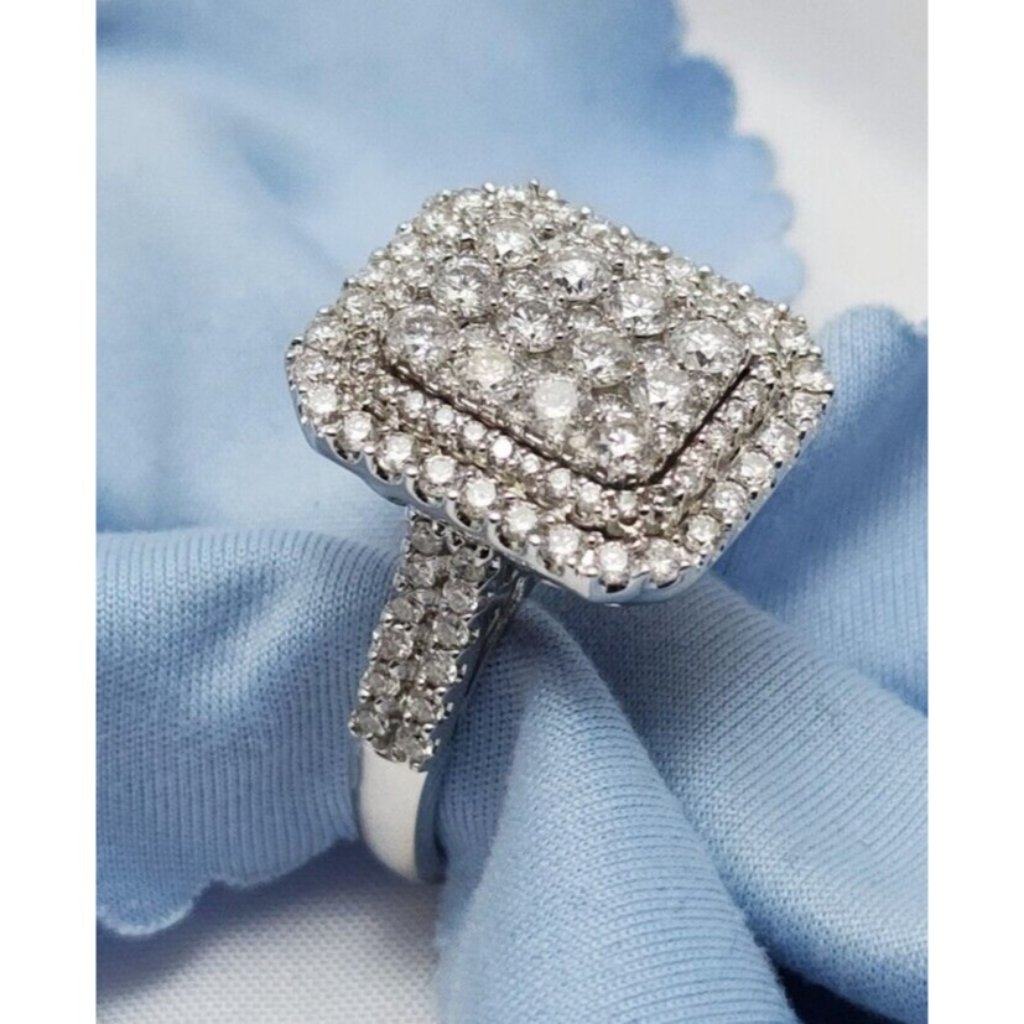 Unique 14k Solid White Gold Designer Natural Round Cut Diamond Ring  Size 7